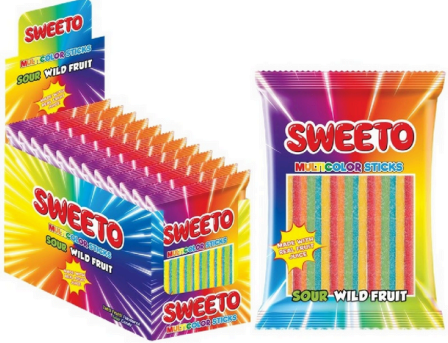 Sweeto Multicolor Sticks Sour Wild Fruit 80g(12stk x 8Disp)