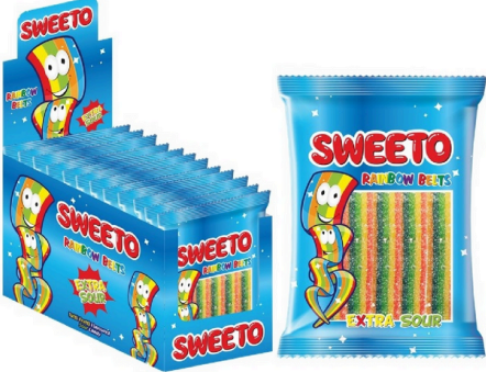 Sweeto Rainbow Belts Extra Sour 80g(12stk x 8Disp)