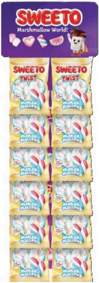 Sweeto Marshmallow Twist 60 g H.Stand x (8stk x 6 cart)