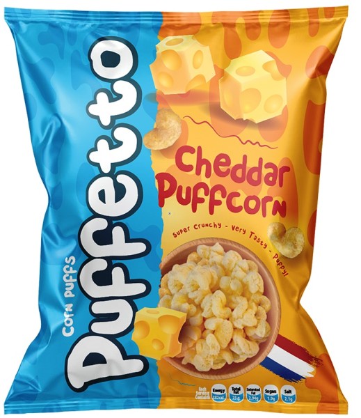 Puffetto Corn Puffs – Cheddar Flavored 50 g x 24 Stk